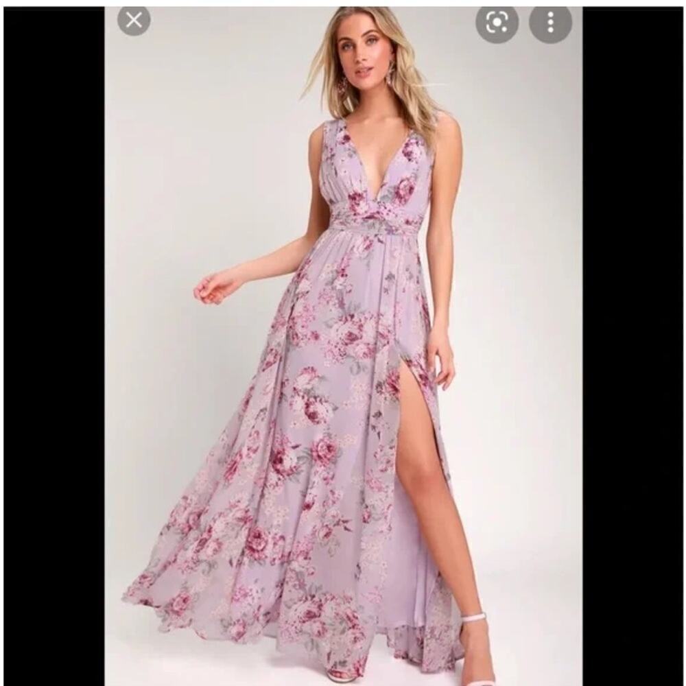 New Lulu’s Garden Meandering Maxi Floral Dress Flowy Wedding Guest V neck - Picture 4 of 11